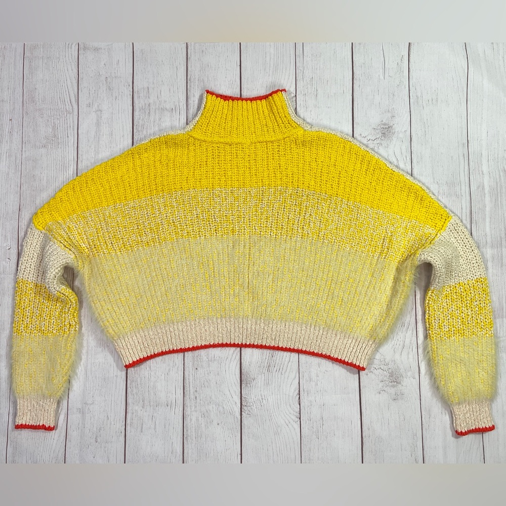 Free People Sunbrite Sweater - Small - women's fuzzy knit yellow cream pullover - Picture 4 of 15